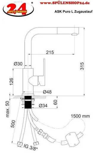 AQUA CUCINA� K�chenarmatur Pure 53835-G Einhebelmischer Brushed Gold PVD mit Zugauslauf schwenkbar