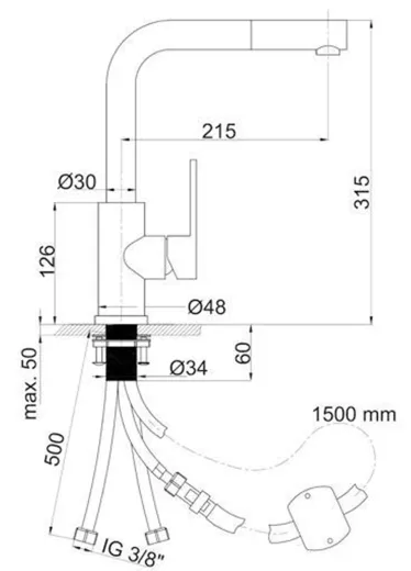 AQUA CUCINA� K�chenarmatur Pure 53835-E Einhebelmischer Edelstahl massiv mit Zugauslauf schwenkbar