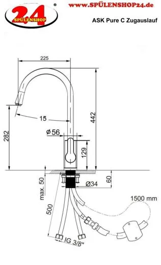AQUA CUCINA� K�chenarmatur Pure 53870-E Einhebelmischer Edelstahl massiv mit Zugauslauf schwenkbar
