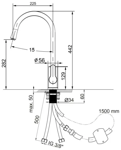 AQUA CUCINA� K�chenarmatur Pure 53870-E Einhebelmischer Edelstahl massiv mit Zugauslauf schwenkbar