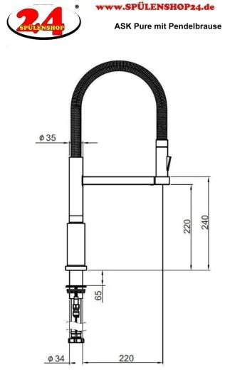 AQUA CUCINA� K�chenarmatur Pure 53877-E Einhebelmischer Edelstahl massiv mit Pendelbrause schwenkbar