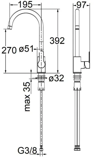AQUA CUCINA� K�chenarmatur Pure 53820-E Einhebelmischer Edelstahl massiv mit C-Festauslauf schwenkbar