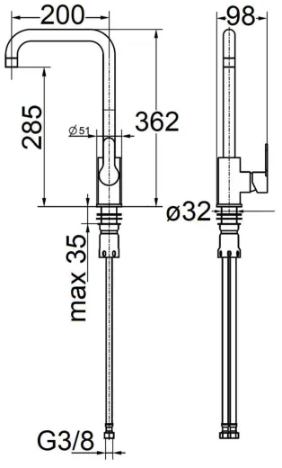 AQUA CUCINA� K�chenarmatur Pure 53821-E Einhebelmischer Edelstahl massiv mit U-Festauslauf schwenkbar