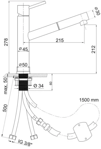 AQUA CUCINA� K�chenarmatur Pure 53838-E Einhebelmischer Edelstahl massiv mit Zugauslauf schwenkbar