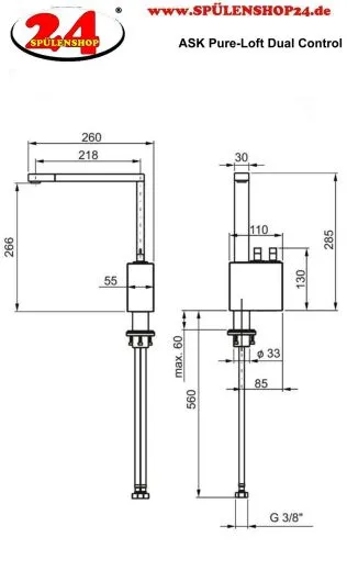 AQUA CUCINA� K�chenarmatur PURE-LOFT Dual Control 53880-BA 2-Hebel Mischer Edelstahl/Basaltoptik mit Festauslauf schwenkbar