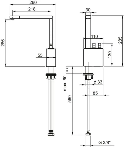 AQUA CUCINA� K�chenarmatur PURE-LOFT Dual Control 53880-BA 2-Hebel Mischer Edelstahl/Basaltoptik mit Festauslauf schwenkbar
