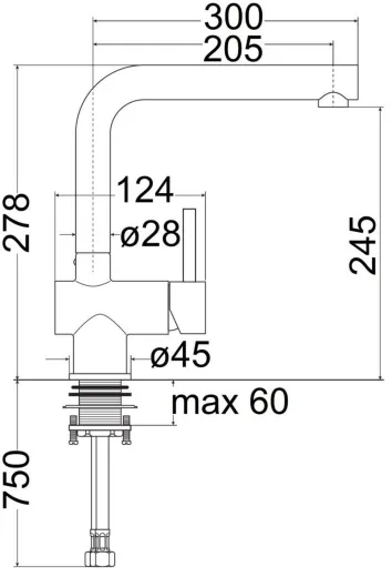 AQUA CUCINA� K�chenarmatur LAGO-S 45004-E Einhebelmischer Edelstahl massiv mit L-Festauslauf schwenkbar
