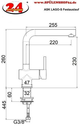 AQUA CUCINA� K�chenarmatur LAGO-S 45004-00 Einhebelmischer Chrom mit L-Festauslauf schwenkbar
