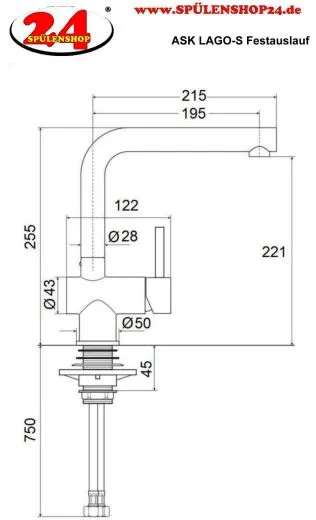 AQUA CUCINA� K�chenarmatur LAGO-S 45006-ESO Einhebelmischer Steelfinish PVD mit L-Festauslauf schwenkbar