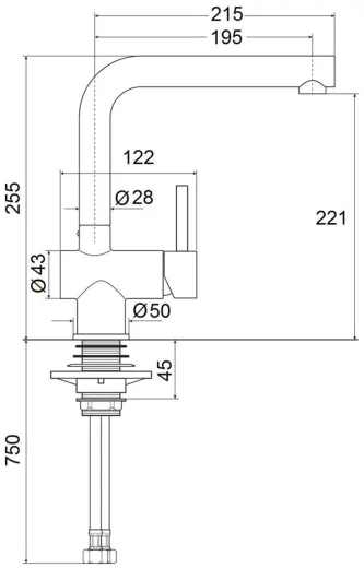 AQUA CUCINA� K�chenarmatur LAGO-S 45006-ESO Einhebelmischer Steelfinish PVD mit L-Festauslauf schwenkbar