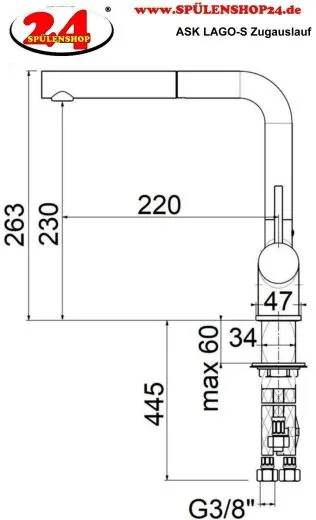 AQUA CUCINA� K�chenarmatur LAGO-S 45001-00 Einhebelmischer Chrom mit Zugauslauf schwenkbar