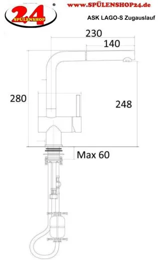 AQUA CUCINA� K�chenarmatur LAGO-S 45007-E Einhebelmischer Edelstahl massiv mit Zugauslauf schwenkbar