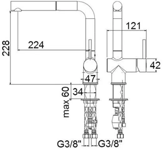 AQUA CUCINA� K�chenarmatur LAGO-S 45007-00 Einhebelmischer Chrom mit Zugauslauf schwenkbar