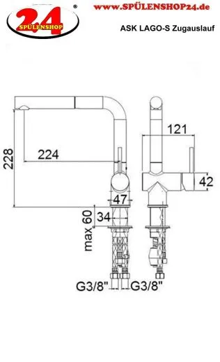AQUA CUCINA� K�chenarmatur LAGO-S 45007-ESO Einhebelmischer Steelfinish PVD mit Zugauslauf schwenkbar