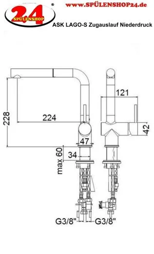 AQUA CUCINA� K�chenarmatur LAGO-S 45011-00 Einhebelmischer Chrom mit Zugauslauf schwenkbar Niederdruck
