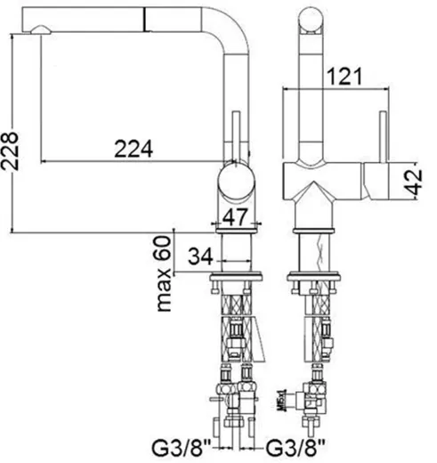 AQUA CUCINA� K�chenarmatur LAGO-S 45011-ESO Einhebelmischer Steelfinish PVD mit Zugauslauf schwenkbar Niederdruck