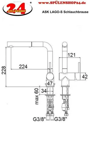 AQUA CUCINA� K�chenarmatur LAGO-S 45005-ESO Einhebelmischer Steelfinish PVD mit Schlauchbrause umstellbar