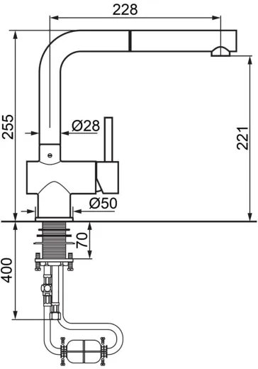 AQUA CUCINA� K�chenarmatur LAGO-S 45009-E Einhebelmischer Edelstahl massiv mit Zugauslauf f�r Vorfenstermontage