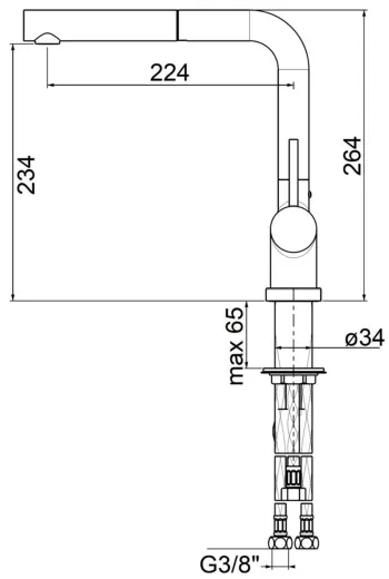 AQUA CUCINA� K�chenarmatur LAGO-S 45009-ESO Einhebelmischer Steelfinish PVD mit Zugauslauf f�r Vorfenstermontage