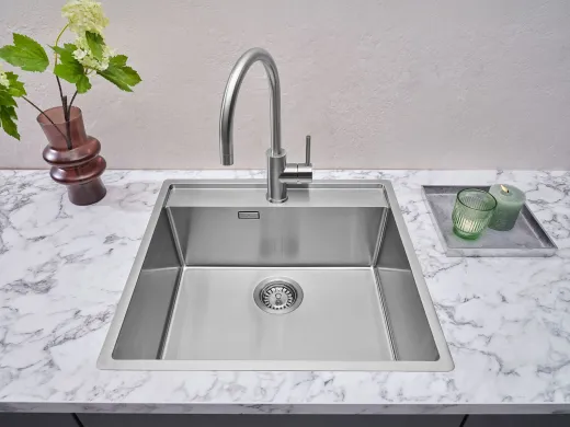 REGINOX K�chensp�le/Edelstahlsp�le Vero 40x40 (L) OKG Hahnlochbank Einbausp�le Edelstahl Siebkorb als Stopfenventil