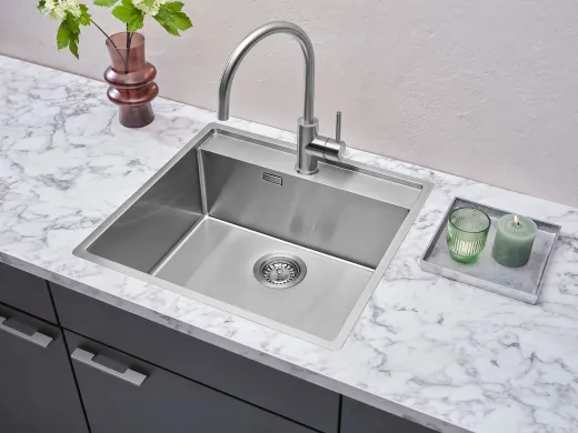 REGINOX K�chensp�le/Edelstahlsp�le Vero 50x40 (L) OKG Hahnlochbank Einbausp�le Edelstahl Siebkorb als Stopfenventil