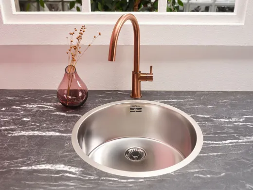 REGINOX K�chensp�le New York Round (L) OKG Einbausp�le Edelstahl Rundbecken 3 in 1 mit Flachrand Siebkorb als Stopfenventil