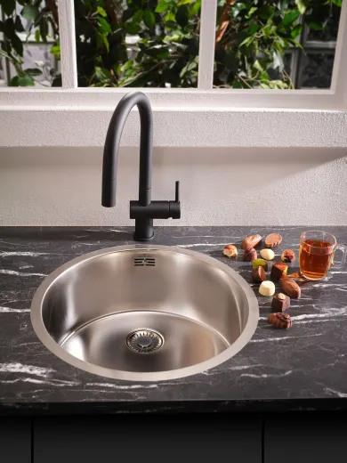 REGINOX K�chensp�le New York Round (L) OKG Einbausp�le Edelstahl Rundbecken 3 in 1 mit Flachrand Siebkorb als Stopfenventil