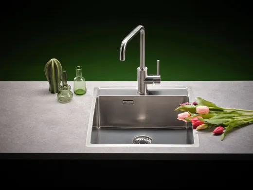 REGINOX K�chensp�le New York 40x40 (L) Comfort Hahnlochbank Einbausp�le Edelstahl Flachrand fl�chenb�ndig Siebkorb als Stopfenventil