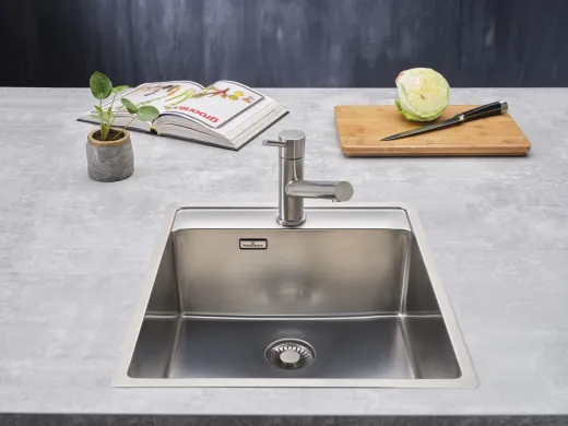 REGINOX K�chensp�le New York 34x40 (L) Comfort Hahnlochbank Einbausp�le Edelstahl Flachrand fl�chenb�ndig Siebkorb als Stopfenventil