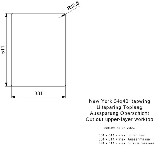 REGINOX K�chensp�le New York 34x40 (L) Comfort Hahnlochbank Einbausp�le Edelstahl Flachrand fl�chenb�ndig Siebkorb als Stopfenventil
