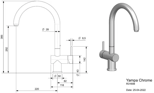 REGINOX K�chenarmatur Yampa Chrom (R31698) Einhebelmischer mit Festauslauf 360� schwenkbarer Auslauf
