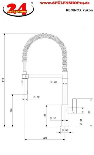 REGINOX K�chenarmatur Yukon Semi Pro Chrom (R31582) Einhebelmischer mit Pendelbrause umstellbar 360� schwenkbarer Auslauf