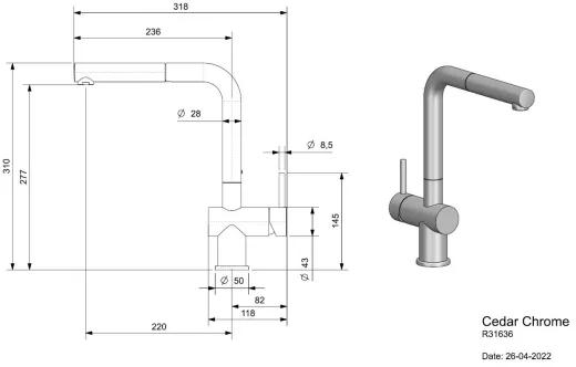 REGINOX K�chenarmatur Cedar Chrom (R31636) Einhebelmischer mit Zugauslauf 360� schwenkbarer Auslauf