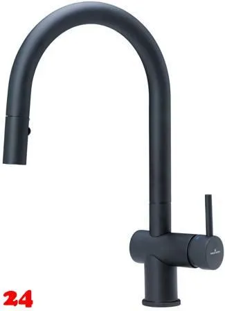 REGINOX K�chenarmatur Flint Schwarz (R37416) Einhebelmischer mit Zugauslauf als Schlauchbrause umstellbar 360� schwenkbarer Auslauf