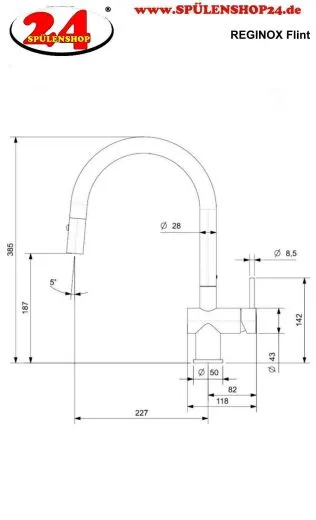 REGINOX K�chenarmatur Flint Schwarz (R37416) Einhebelmischer mit Zugauslauf als Schlauchbrause umstellbar 360� schwenkbarer Auslauf