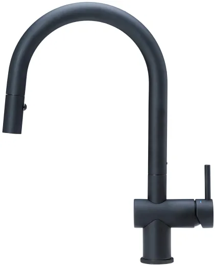 REGINOX K�chenarmatur Flint Schwarz (R37416) Einhebelmischer mit Zugauslauf als Schlauchbrause umstellbar 360� schwenkbarer Auslauf