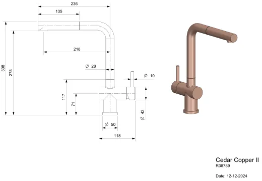 REGINOX K�chenarmatur Cedar II Copper PVD (R38789) Einhebelmischer mit Zugauslauf 360� schwenkbarer Auslauf