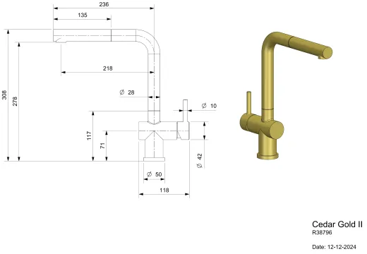 REGINOX K�chenarmatur Cedar II Gold PVD (R38796) Einhebelmischer mit Zugauslauf 360� schwenkbarer Auslauf