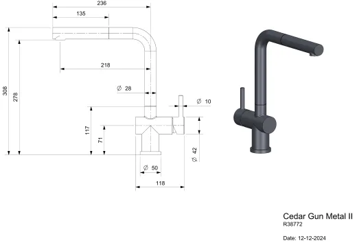 REGINOX K�chenarmatur Cedar II Gunmetal PVD (R38772) Einhebelmischer mit Zugauslauf 360� schwenkbarer Auslauf