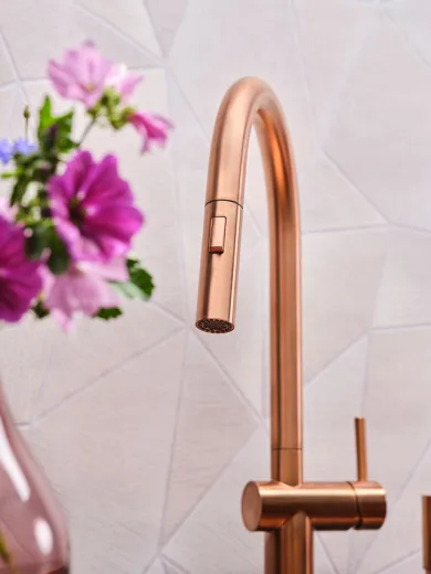 REGINOX K�chenarmatur Flint II Copper PVD (R38826) Einhebelmischer mit Zugauslauf als Schlauchbrause umstellbar 360� schwenkbar