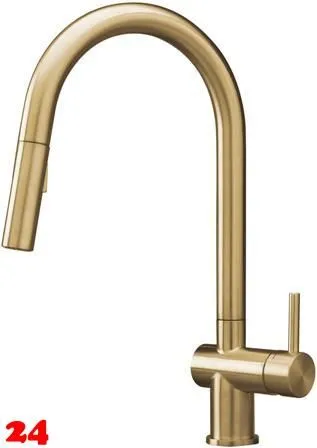 REGINOX K�chenarmatur Flint II Gold PVD (R38833) Einhebelmischer mit Zugauslauf als Schlauchbrause umstellbar 360� schwenkbar