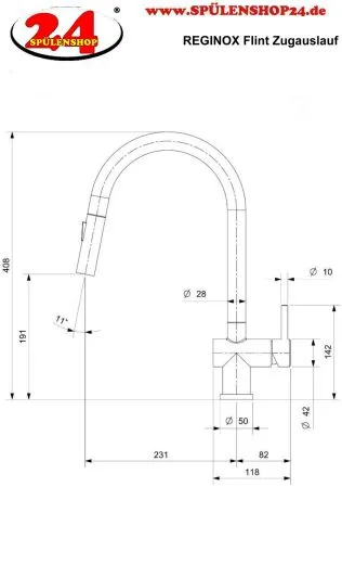 REGINOX K�chenarmatur Flint II Gold PVD (R38833) Einhebelmischer mit Zugauslauf als Schlauchbrause umstellbar 360� schwenkbar