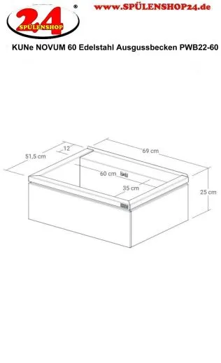 KUNe Arbeits-/ Mehrzweckbecken Novum 60 PWB22-60 K320 wandh�ngend gekantetes und geschwei�tes Ausgussbecken Verblendung Edelstahl geschliffen