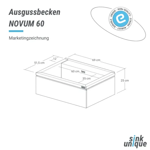 KUNe Arbeits-/ Mehrzweckbecken Novum 60 PWB22-60 K320 wandh�ngend gekantetes und geschwei�tes Ausgussbecken Verblendung Edelstahl geschliffen
