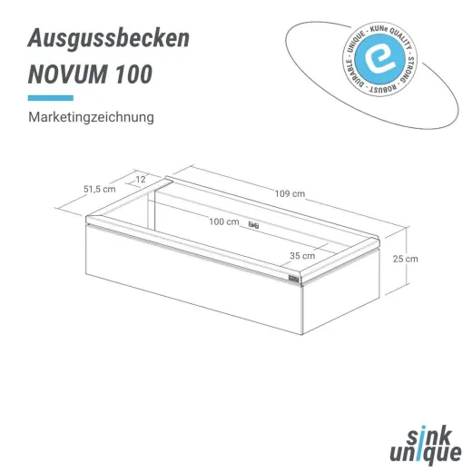 KUNe Arbeits-/ Mehrzweckbecken Novum 100 PWB22-100 K320 wandh�ngend gekantetes und geschwei�tes Ausgussbecken Verblendung Edelstahl geschliffen