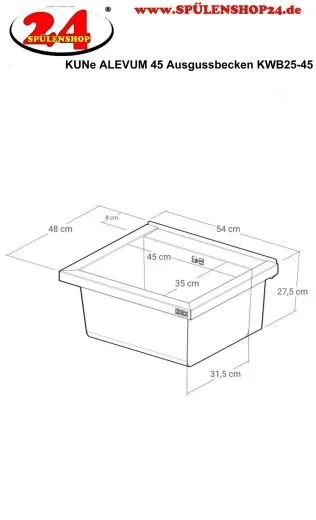 KUNe Arbeits-/ Mehrzweckbecken Alevum 45 KWB25-45 wandh�ngend gekantetes und geschwei�tes Ausgussbecken (Beckentiefe 250mm)