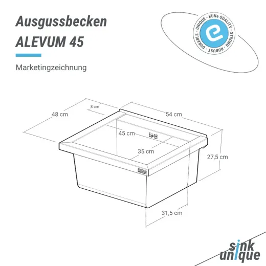 KUNe Arbeits-/ Mehrzweckbecken Alevum 45 KWB25-45 wandh�ngend gekantetes und geschwei�tes Ausgussbecken (Beckentiefe 250mm)