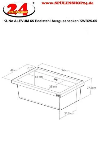 KUNe Arbeits-/ Mehrzweckbecken Alevum 65 KWB25-65 wandh�ngend gekantetes und geschwei�tes Ausgussbecken (Beckentiefe 250mm)