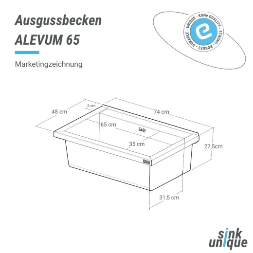 KUNe Arbeits-/ Mehrzweckbecken Alevum 65 KWB25-65 wandh�ngend gekantetes und geschwei�tes Ausgussbecken (Beckentiefe 250mm)