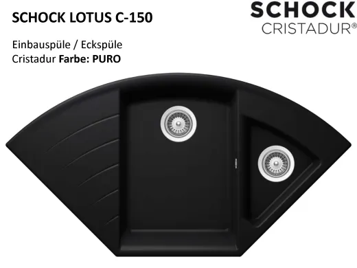 ❎ SCHOCK Kchensple Lotus C 150 Cristadur Nano-Granitsple / Ecksple mit Drehexcenter